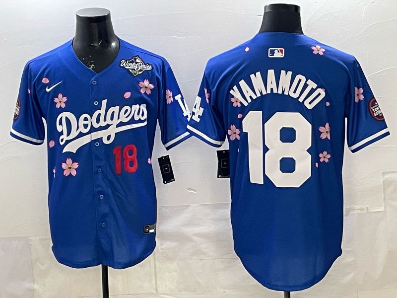 Men 2025 Los Angeles Dodgers #18 Yamamoto Blue Sakura Edition Nike MLB Jersey style 006->los angeles dodgers->MLB Jersey